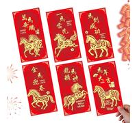 Enveloppes rouges chinoises - Paquets d'argent du Nouvel An Chinois 6 pièces, impression cheval favorable, ensemble cadeau d'argent de célébration | Enveloppes en papier pour familles adultes, amis