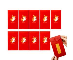 Enveloppes rouges décorations 3D pour l'année du cheval 2026 chinois | Lot de 10 enveloppes porte-bonheur pour fêtes de printemps, fêtes d'anniversaire, événements, mariages, fêtes