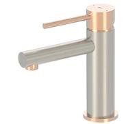 Envol mitigeur lavabo bas façon inox et or rose Essebagno