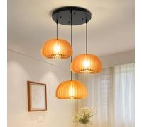 ENXING Lustre Créative Rétro Lampe Suspendue De Citrouille En Bois Restaurant De Style Japonais Hanging Lamp E27 Réglable En Hauteur Peut Être Utilisé Pour Chambre Salon Cuisine(B)