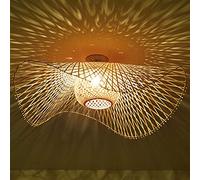 ENXING Plafonnier Rétro Lampe de plafond Bambou Naturel et Rotin salon 48CM