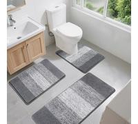 Enyhom Lot de 3 Tapis de Bain Absorbant, Tapis de Douche Antidérapant, Super Doux Tapis de Salle de Bain, Extra Epais et Lavable en Machine, Microfibre Ensemble Tapis WC Contour pour Toilette, Douche