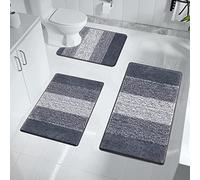 Enyhom Lot de 3 Tapis de Bain Antidérapant, Tapis Salle de Bain Absorbant, Microfibre et Moelleux, Ensemble Tapis de Douche Lavable en Machine, Extra Epais Tapis WC Contour pour Toilette, Baignoire