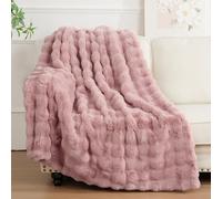 Enyhom Plaid Polaire Chaud en Flanelle, 152 x 203 cm Couverture Polaire Epaisse Lit 2 Personnes, Plaid Canape Fausse Fourrure Lapin Bou oux Rose Double Couche Couverture Lit Cadeau Mere Fille