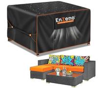 Enzeno Housse Table de Jardin,Bâche Protection Salon Extérieur,150x150x74cm | Housses pour Mobilier 420D Tissu Oxford Imperméable Anti-UV Coupe-vent Indéchirable avec Aérations et Boucles de Fixation