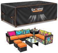 Enzeno Housse Table de Jardin,Bâche Protection Salon Extérieur,220x120x74cm | Housses pour Mobilier 420D Tissu Oxford Imperméable Anti-UV Coupe-vent Indéchirable avec Aérations et Boucles de Fixation