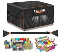 Enzeno Housse Table de Jardin,Bâche Protection Salon Extérieur,220x220x90cm | Housses pour Mobilier 420D Tissu Oxford Imperméable Anti-UV Coupe-vent Indéchirable avec Aérations et Boucles de Fixation
