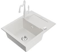 Enzo granit évier 1 avec égouttoir y compris mélangeur Carla, blanc (6506-20-670700-20)