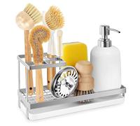 EOFJRUC Porte-éponge pour évier de Cuisine, Panier d'évier en Acier Inoxydable avec Porte-Brosse Haut, Distributeur de Savon argenté avec Plateau de Drainage antirouille