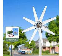 Éolienne 3000 W - Éolienne horizontale - 12 V - 8 pales - Contrôleur hybride - Vitesse de démarrage : 1,5 m/s - Alliage d'aluminium - Silencieuse - Blanche