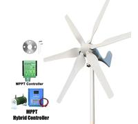 Éolienne 3000W - Turbine éolienne horizontale pour usage domestique - Système autonome 12V - 6 pales de rotor en nylon - Alternateur à aimants permanents triphasé - Régulateur hybride MPPT