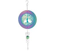Éolienne à suspendre en acier inoxydable, carillon rotatif 3D, arbre de vie à suspendre avec queue en spirale, décoration d'extérieur en métal à suspendre pour jardin, terrasse