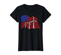 Éolienne avec Drapeau des États-Unis T-Shirt Graphique avec Valeur, Femme, Noir, M