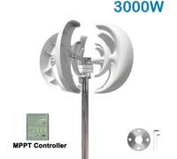 Éolienne verticale - 3000W, 12V - Faible vitesse de démarrage - Faible niveau sonore - Régulateur de charge MPPT - Système hors réseau - 12V avec MPPT