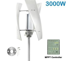 Éolienne verticale 3000W - Générateur éolien 24V - Avec régulateur de charge MPPT - Fonctionnement silencieux - Adaptée pour camping-car, camping, maison - Arbre en acier inoxydable - Boîtier en alumi