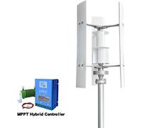 Éolienne verticale 8000W - Générateur éolien 12V pour installation domestique hors réseau - Faible bruit - Vitesse de démarrage du vent : 1,5 m/s - 3 pales - Régulateur hybride - Blanc