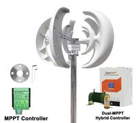 Éolienne verticale de 3000W - Kit de générateur éolien - Régulateur de charge double MPPT - Système 12V - Silencieuse - Pour usage domestique et stockage d'énergie