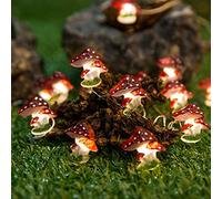 EONANT décoration champignon LED chaîne lumière solaire/alimenté par batterie fée guirlande 8 modèles d'éclairage décoration de clôture de jardin de mariage (30LED)