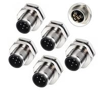 Eonvic M12 Lot de 5 douilles mâles à 5 broches pour montage sur panneau aéronautique 12 mm Connecteur circulaire industriel IP67 étanche pour capteurs, automates et équipements d'automatisation