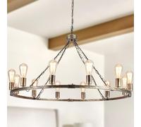 Eoodis Lustre Suspendu Doré Vintage 12 Lumières Grand Lustre Roue de Chariot Ø100cm Suspension Métal Rustique Style Campagne Chic Hauteur Réglable E27 pour Salle à Manger, Salon