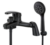 Eovem Mitigeur de Bain Noir, Robinet de Douche de Salle de Bain à Levier Unique avec Ensemble de Douche pour Baignoire Ronde