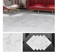 Épais Lino Sol Adhesif lle PVC Adhesive Sol Salle de Bain Imperméable Carrelage Adhesif Marbré Blanc 30x30cm, 30X30CM, 4 D SOLS PVC