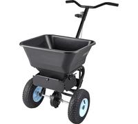 Épandeur à gazon, capacité de 100 lb, épandeur à pousser, largeur d'épandage de 0 à 9,8 pieds, pneus tout-terrain de 13 pouces, épandeurs d'engrais avec grille de trémie, pour semences, sel et fondant