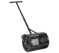 Épandeur de compost, épandeur de tourbe de 42 cm de large avec poignée en T, réglable sur 3 hauteurs, rouleau de jardin en acier thermolaqué pour tourbe, rouleau robuste pour semis de gazon, noir