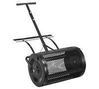 Épandeur de compost, épandeur de tourbe de 61 cm de large avec poignée de poussée/traction et brosse, réglable sur 4 hauteurs, rouleau de jardin en acier thermolaqué pour tourbe, rouleau robuste pour 