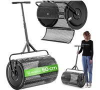 Épandeur de compost KADAX 75 L avec tambour à mailles fines, chariot d'épandage, épandeur d'engrais en acier, épandeur de jardin, épandeur avec poignée en T réglable en hauteur, épandeur manuel