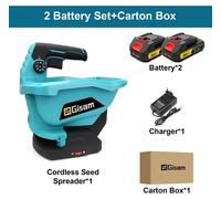 Épandeur d'engrais électrique - Épandeur manuel sans fil - 6 vitesses - Réglable à 140° - Alimentation par batterie 18 V - 2 batteries incluses - Gris/vert