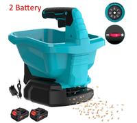 Épandeur manuel pour semences et engrais - 18 V - Capacité de 3,3 litres - 6 vitesses et réglage du débit en 8 étapes - 2200 tr/min - 2 batteries, chargeur EU - Bleu