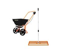 Epandeur Rotatif & Niveleur de Pelouse 100 cm (Orange) Râteau de Nivellement Saleuse Fertiliseur