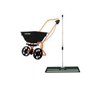Epandeur Rotatif & Niveleur de Pelouse 100 cm (Vert) Râteau de Nivellement Saleuse Fertiliseur