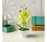 EpheyFIF Orchidée artificielle en pot, 1 plante phalaenopsis en pot avec vase en plastique pour table, décoration d'intérieur, bureau, décoration de fête de mariage (jaune)