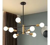 EPHIIONIY Lustre moderne Sputnik Kaisite à 8 lumières noir et or avec 3 tiges de rechange et joints universels, suspension pour cuisine, salle à manger, salon, chambre à coucher