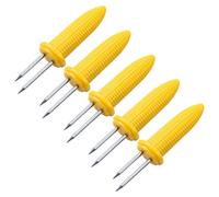 Épi de maïs en acier inoxydable pour barbecue avec pointe en silicone pour brochettes de maïs doux Poignée double support Fourche 5/10 pièces Fourchettes en acier pour barbecue 060939