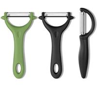 Épluche-légumes Unyqoos® : ensemble de 3 pièces en acier inoxydable avec lames doubles rotatives (10–18°), poignée antidérapante, lavable au lave-vaisselle, disponible en différentes couleurs