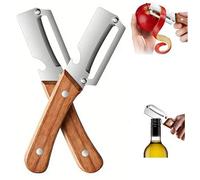 Éplucheur 2-en-1 en Acier Inoxydable avec Manche en Bois, Économe Professionnel pour Pommes de Terre, Carottes et Pommes, Décapsuleur Intégré Robuste et Design Élégant