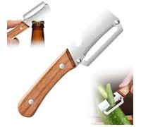 Éplucheur de Légumes 2-en-1 avec Manche en Bois-Couteau Éplucheur Multifonction en Acier Inoxydable avec Ouvre-Bouteille(1PCS)