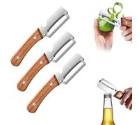 Éplucheur de légumes multifonction en acier inoxydable avec poignée en bois et décapsuleur, outil de cuisine pour pommes de terre, fruits et légumes (Argenté.,1)