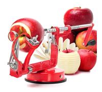 Éplucheur de pommes, 3 en 1 avec base d'aspiration puissante et lames en acier inoxydable pour pommes, poires et plus encore, rouge