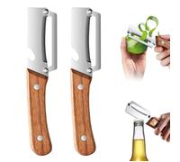Éplucheur Légumes 2 en 1, Économe Inox avec Manche Bois Ergonomique pour Pomme, Carotte et Pomme de Terre Cuisine