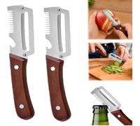 Eplucheur multifonction 3 en 1 inox bois lot 2 - Décapsuleur et julienne - 19x3.8 cm - Cuisine pratique