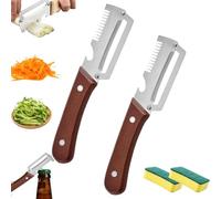 Eplucheur Multifonction,Couteau d'Office Dentelé Et Économe Haut De Gamme 2-En-1,En Acier Inoxydable Avec Manche En Bois,Idéal Pour Fruits, Légumes,Poissons Et Bouteilles (2*A)