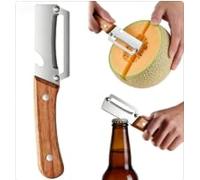 Éplucheur Multifonction en Acier Inoxydable avec Manche en Bois Rasoir à Légumes Fruits Canne à Sucre Robuste Ergonomique (1pc)