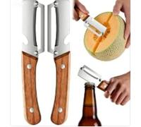 Éplucheur Multifonction en Acier Inoxydable avec Manche en Bois Rasoir à Légumes Fruits Canne à Sucre Robuste Ergonomique (2pcs)