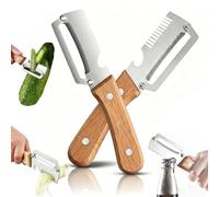 Eplucheur Multifonction,Eplucheur LéGumes Avec Manche En Bois,ÉPlucheurs De LéGumes Multifonction En Inox,ÉConome Ergonomique,DéCapsuleur ÉCailleur à Poisson pour Fruit LéGumes Juliennes (2PCS A)