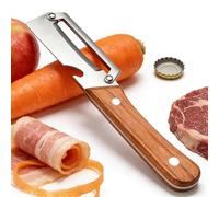Éplucheur multifonction professionnel en inox avec manche en bois - 3 en 1: économe légumes, coupe viande pour barbecue & décapsuleur-Ustensile de cuisine polyvalent pour légumes,fruits,viande (1 PC)