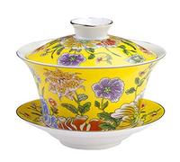 Eplze YBK Tech Grand bol à thé Gaiwan en porcelaine avec couvercle Gaiwan traditionnel chinois Gaiwan Sancai (jaune)